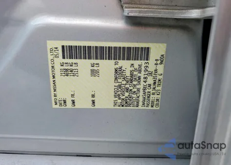 2014 Nissan Maxima 3.5 Sv from USA, damaged, VIN 1N4AA5AP8EC481993